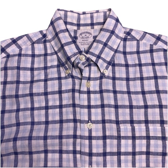 Brooks Brothers Other - Brooks Brothers 1818 Shirt M Mens S/S Button Down Irish Linen Blue Check VGUC